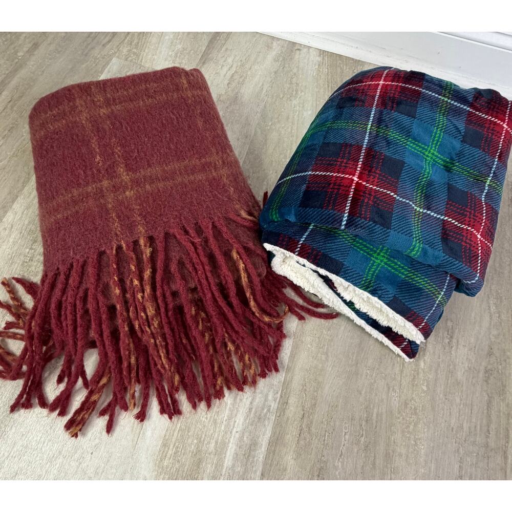 2 Threshold Plaid Throw Blankets